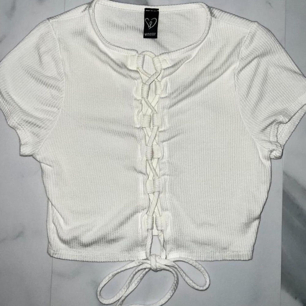Windsor White open Tie Front Crop Blouse